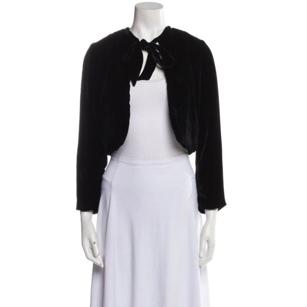 Reformation Black Velvet Cropped Bolero Jacket Open Front Whimsigoth Sz XS - Picture 1 of 8
